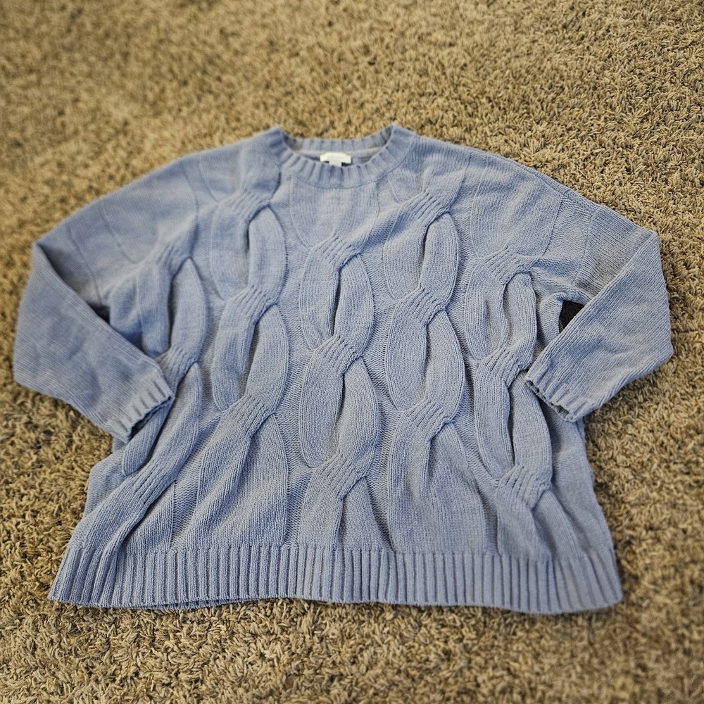 J. Jill Chenille Cable Knit Sweater Light Blue Womens Size‎ Small Petite PS